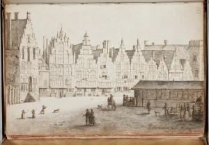 Gezicht op de Grote Markt in Haarlem, door P. Saenredam, 1629 (KB Den Haag) 