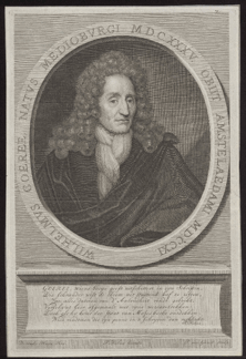 Portret van Willem Goeree, met een tekst van de Leeuwarder boekverkoper Frans Halma, c. 1715. (Vrije Universiteit)